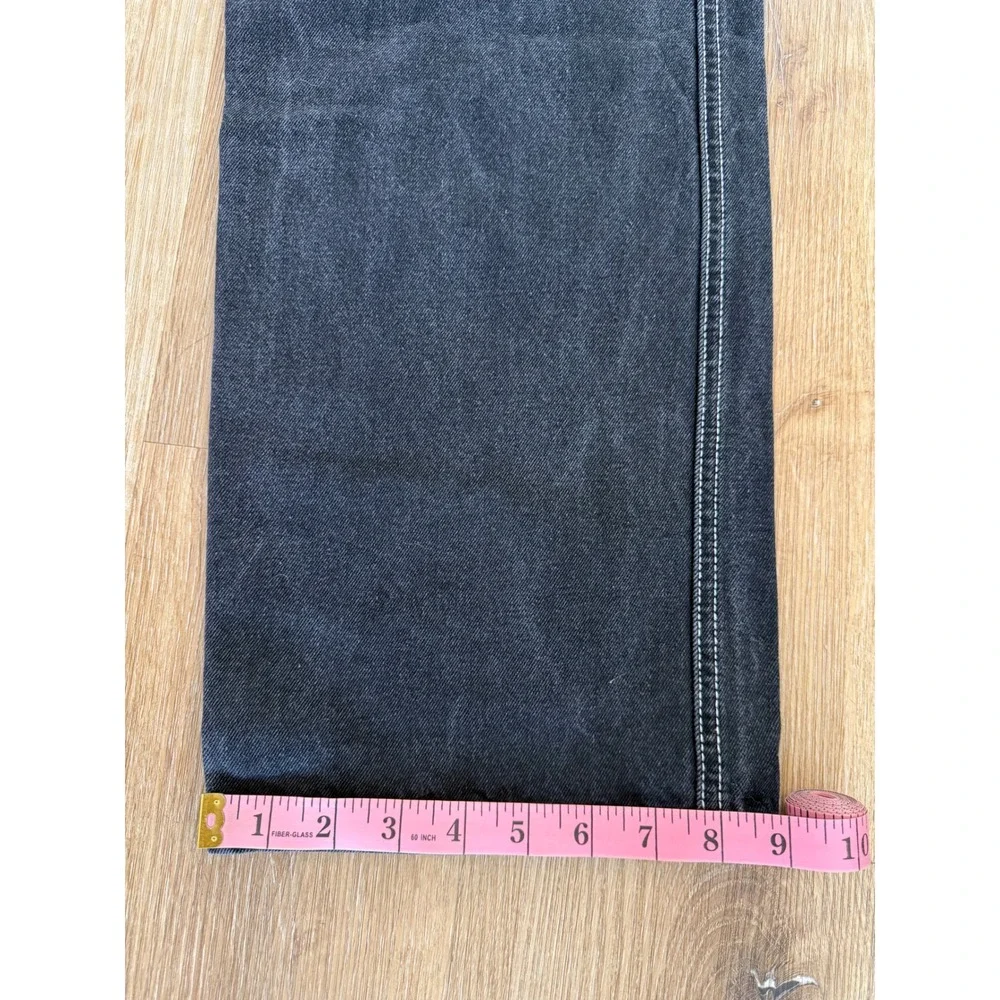 Fashion Nova Cargo Jeans Womens 7 Black Contrast Stitch Relaxed Straight Utility